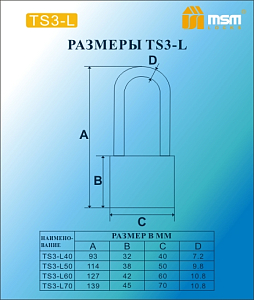 Замок навесной MSM TS3/L40 Блистер #235757