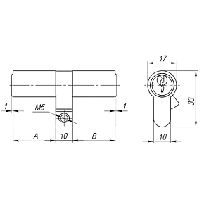 Стандарт  Цилиндровый механизм F-01 75 (30х10х35) GР 5 кл. (золото) перфо ключ/ключ #235557